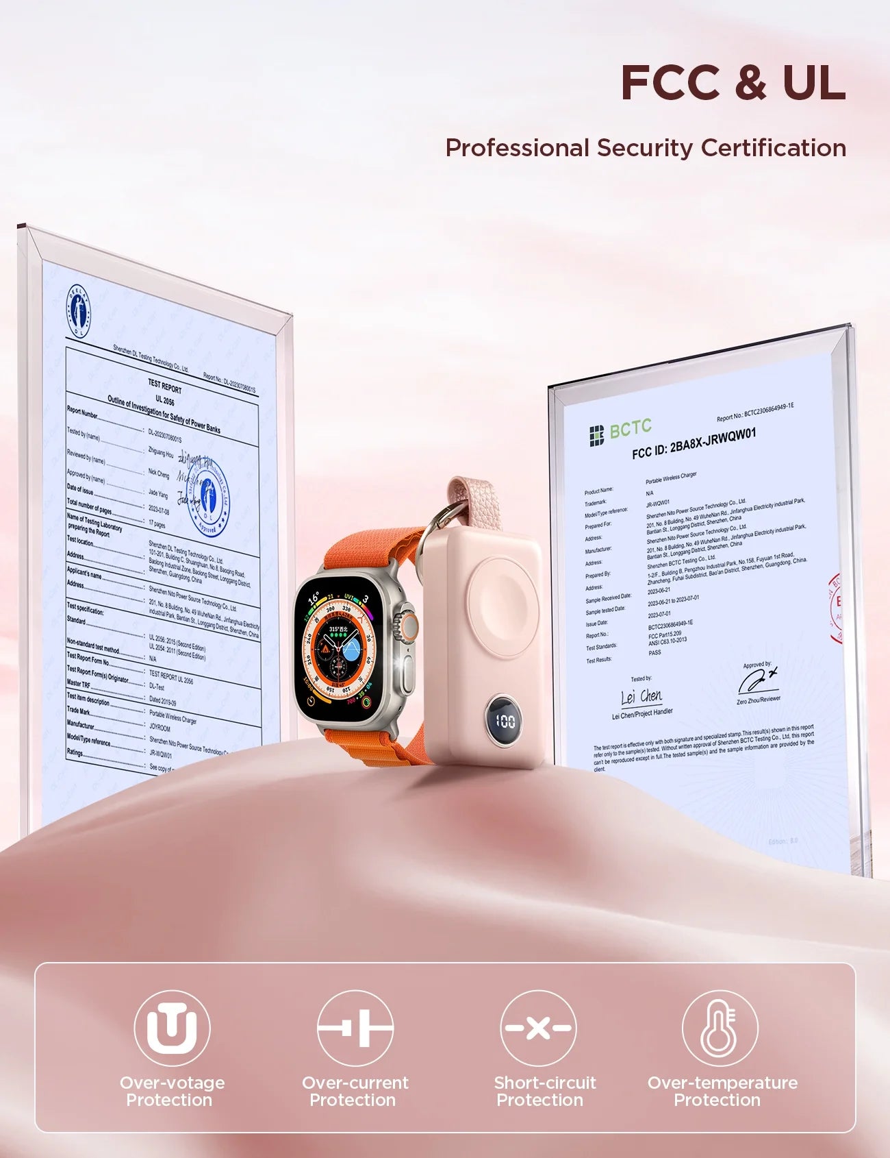 Portable Charger for Apple Watch, 2000Mah Magnetic Wireless Power Bank Fast Charger Keychain, Compatible for Iwatch Series 11/10/9/8/7/6/5/Se/4/3/2/Ultra, Pink